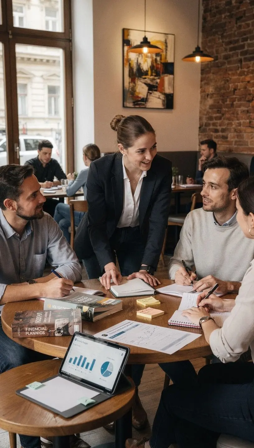 Pénzügyi alapok tanulmányozása könyvcsomaggal egy oktatóirodában